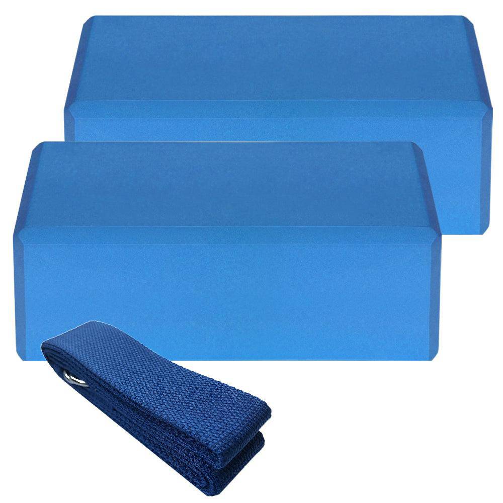Indoor 2pcs EVA Yoga Blocks 1pcs Cotton Yoga Strap Stability Blocks Strap Set for Yoga Pilates Meditation Indoor Exercise - NashPull