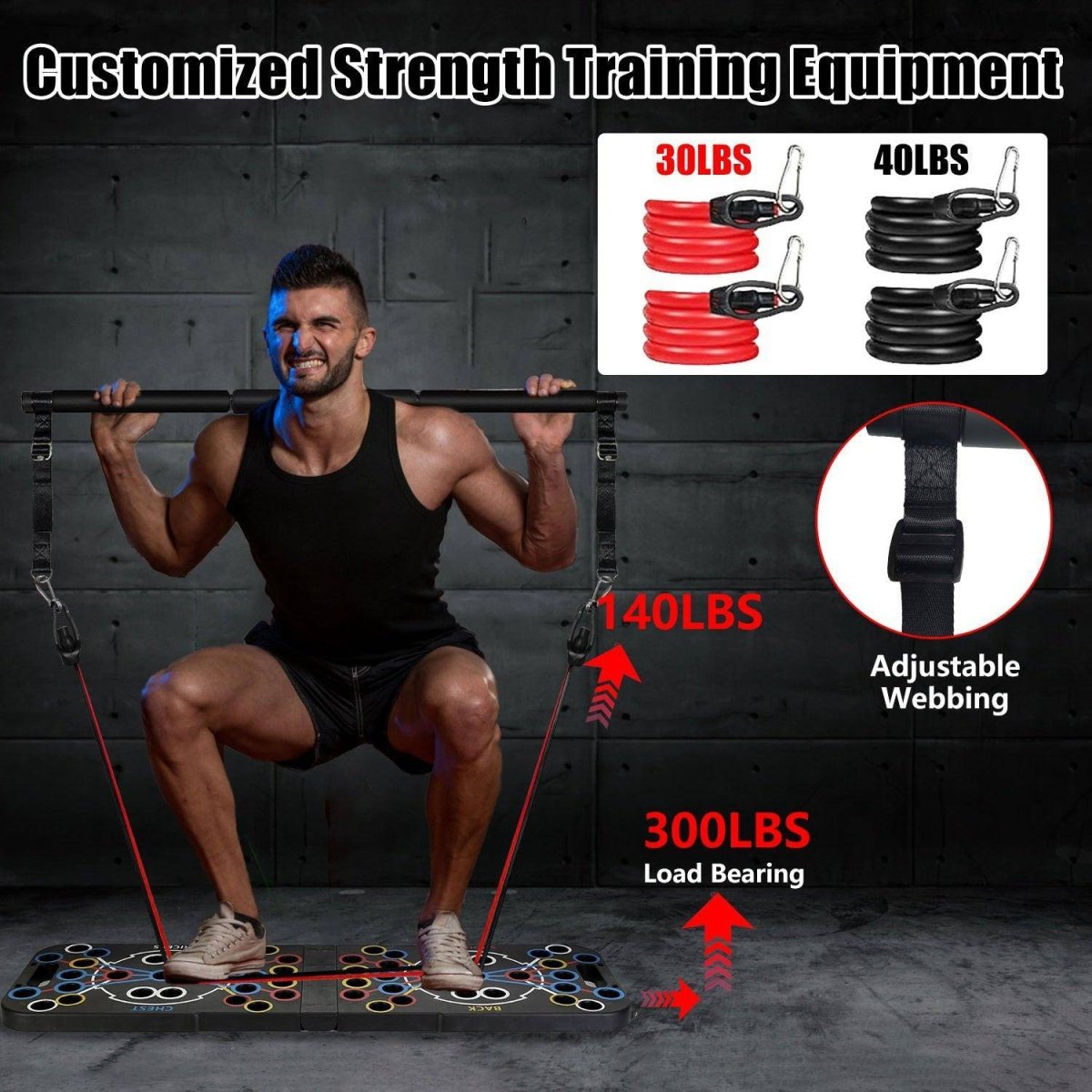 Multifunctional Push Up Board Home Strength Training Equipment With 15 Fitness Accessories Pilates Bar Resistance Band Roller Wheel Full Body Workout Home Gym Equipment - NashPull