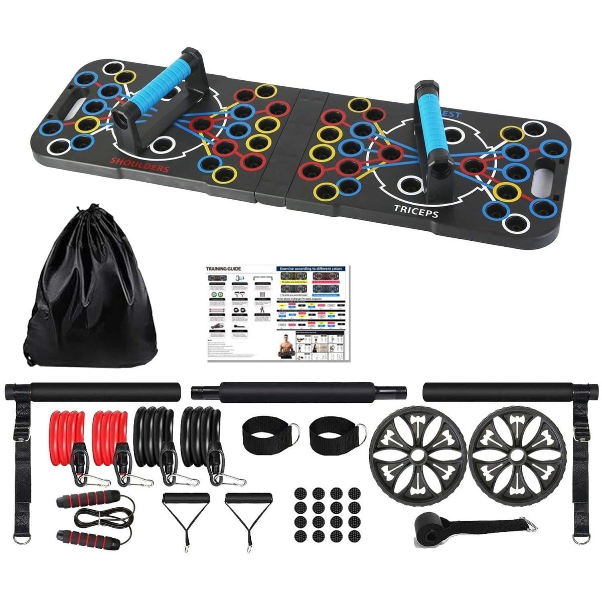 Multifunctional Push Up Board Home Strength Training Equipment With 15 Fitness Accessories Pilates Bar Resistance Band Roller Wheel Full Body Workout Home Gym Equipment - NashPull