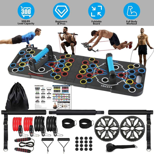 Multifunctional Push Up Board Home Strength Training Equipment With 15 Fitness Accessories Pilates Bar Resistance Band Roller Wheel Full Body Workout Home Gym Equipment - NashPull