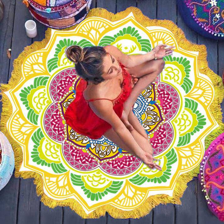 Polygon Printing Tassel Round Bath Towel Yoga Mat - NashPull