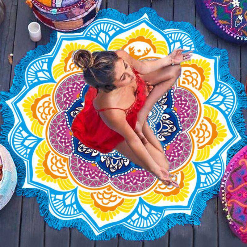 Polygon Printing Tassel Round Bath Towel Yoga Mat - NashPull