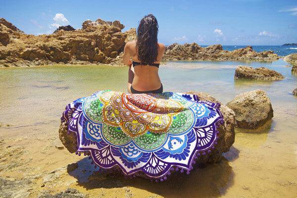 Polygon Printing Tassel Round Bath Towel Yoga Mat - NashPull