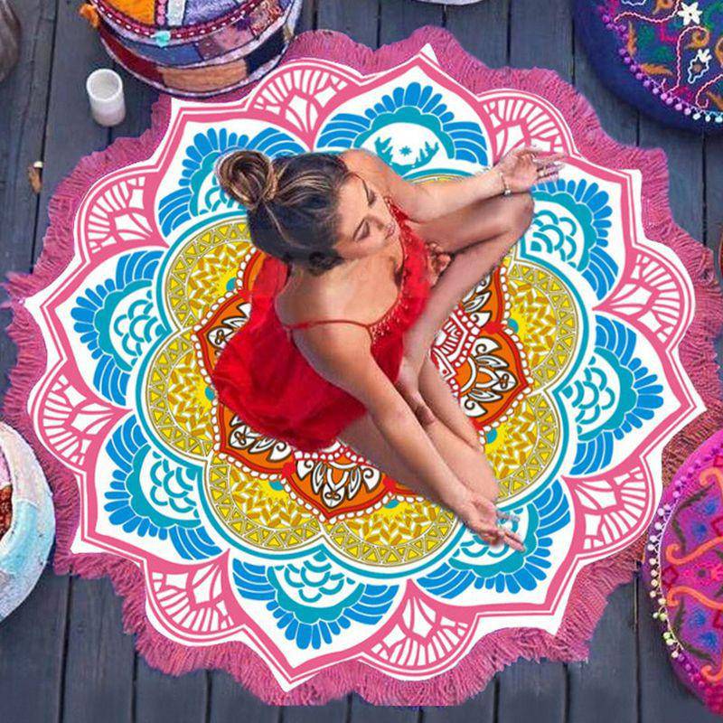 Polygon Printing Tassel Round Bath Towel Yoga Mat - NashPull
