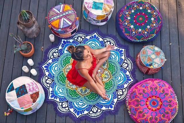 Polygon Printing Tassel Round Bath Towel Yoga Mat - NashPull