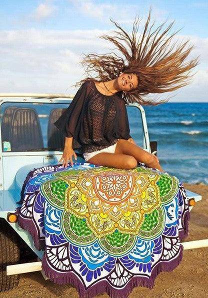 Polygon Printing Tassel Round Bath Towel Yoga Mat - NashPull