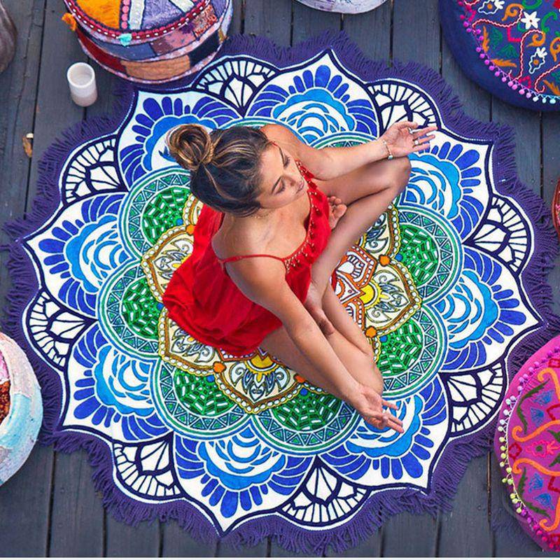 Polygon Printing Tassel Round Bath Towel Yoga Mat - NashPull