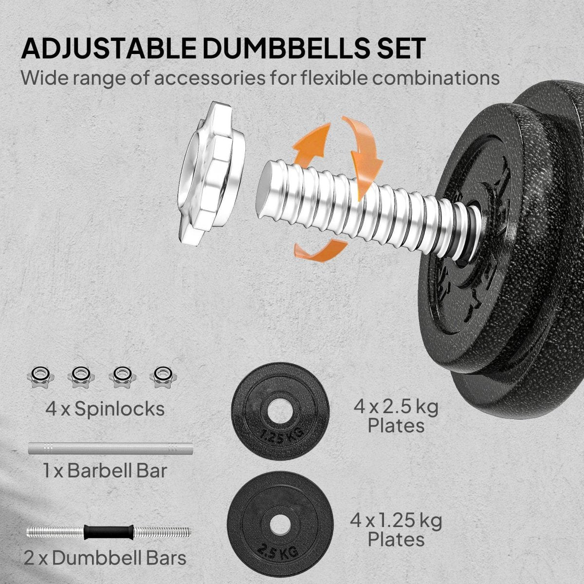 SPORTNOW 2 - in - 1 Adjustable Dumbbells Set, 20kg Weights Dumbbells Set With Non - Slip Grip For Strength Training, Weight Lifting, Bodybuilding, Home Gym Workout Equipment For Men & Women - NashPull