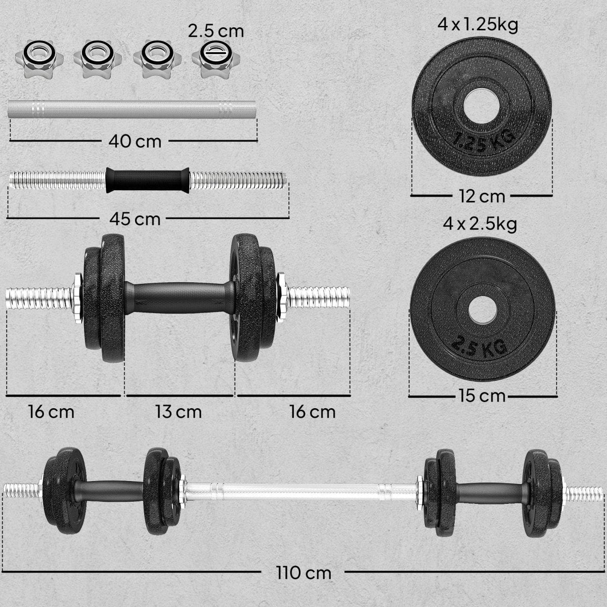 SPORTNOW 2 - in - 1 Adjustable Dumbbells Set, 20kg Weights Dumbbells Set With Non - Slip Grip For Strength Training, Weight Lifting, Bodybuilding, Home Gym Workout Equipment For Men & Women - NashPull