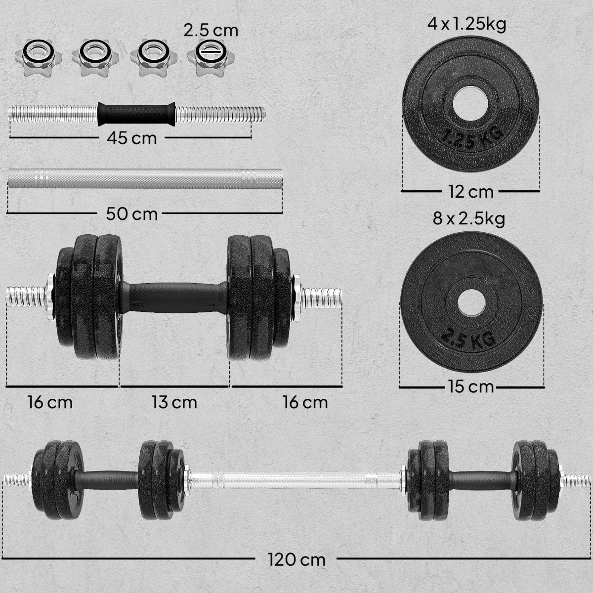 SPORTNOW 2 - in - 1 Adjustable Dumbbells Set, 30kg Weights Dumbbells Set With Non - Slip Grip For Strength Training, Weight Lifting, Bodybuilding, Home Gym Workout Equipment For Men & Women - NashPull