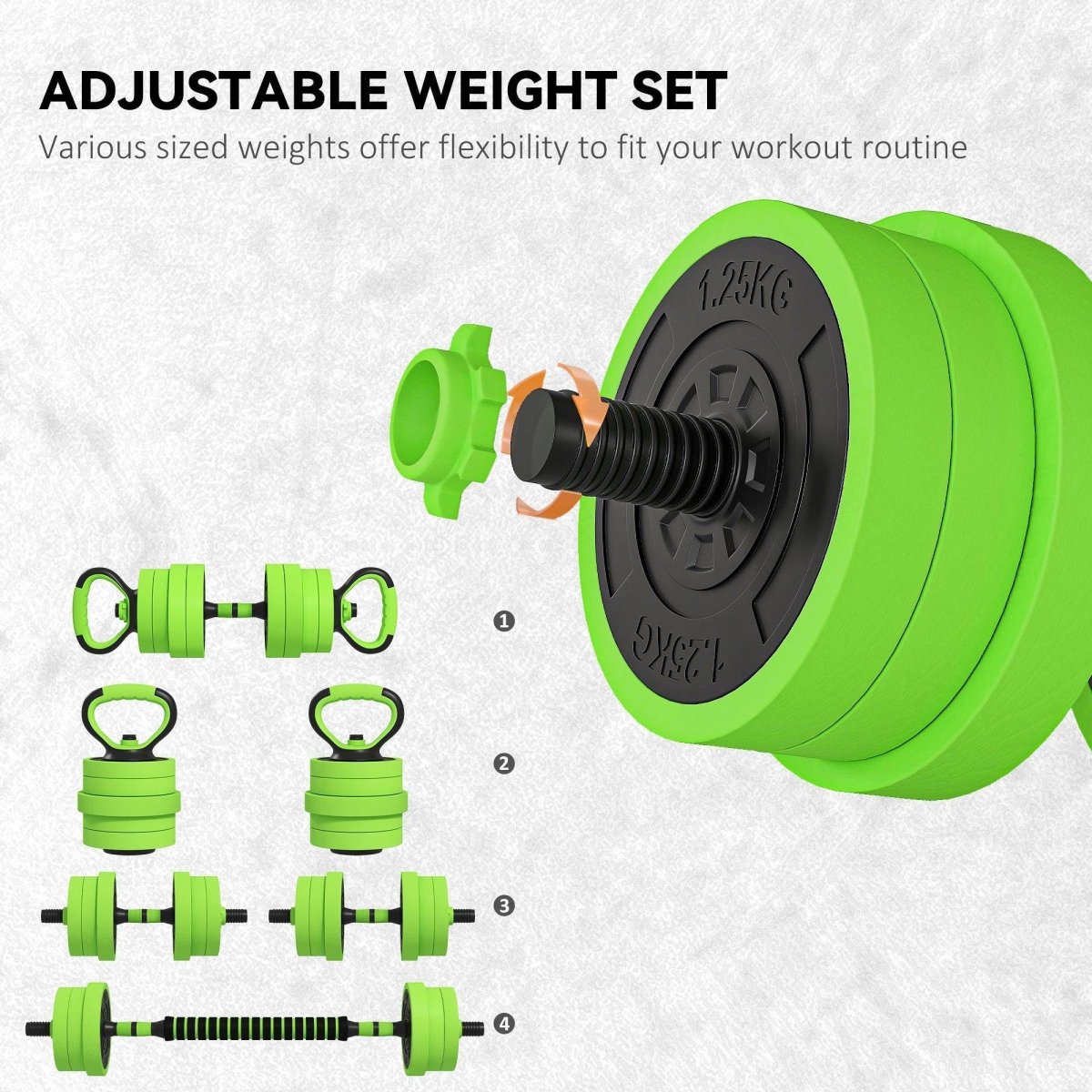 SPORTNOW 20kg 6 - In - One Adjustable Weight Dumbbells Set, Barbell, Kettlebell, Push Up Stand - Green - NashPull