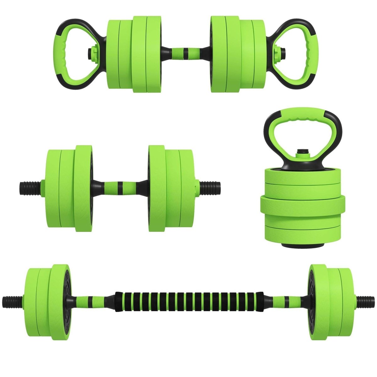 SPORTNOW 20kg 6 - In - One Adjustable Weight Dumbbells Set, Barbell, Kettlebell, Push Up Stand - Green - NashPull