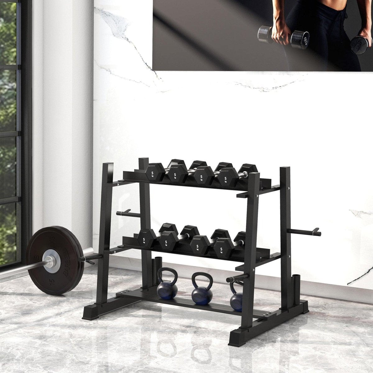 SPORTNOW 3 - Tier Dumbbell Rack, Versatile Weight Rack With 4 Weight Rods For Dumbbells, Kettlebells And Plates (Rack Only) - NashPull
