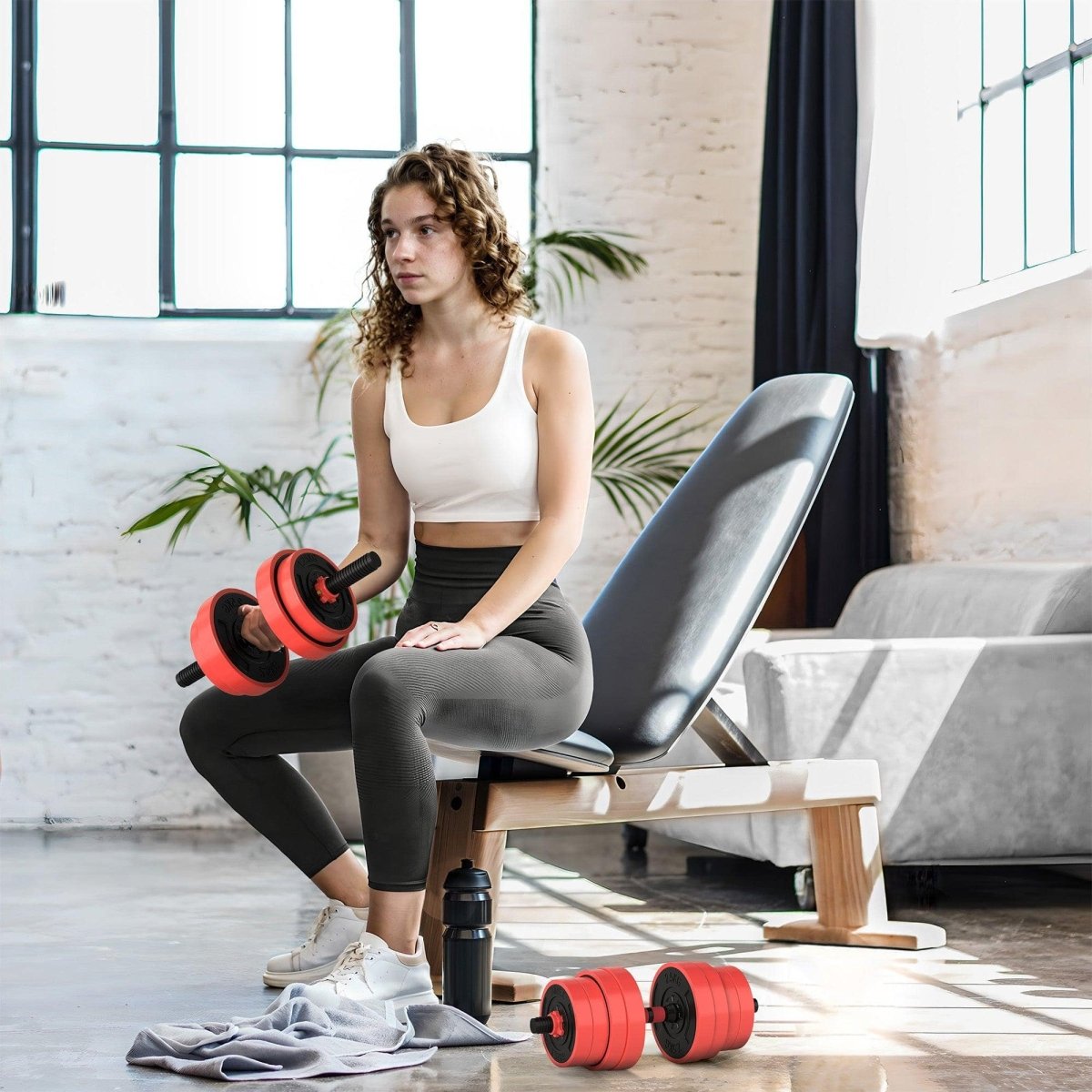 SPORTNOW 30kg 6 - In - One Adjustable Weight Dumbbells Set, Barbell, Kettlebell, Push Up Stand - Red - NashPull