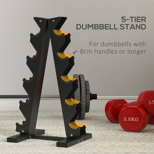 SPORTNOW 5 - Tier Dumbbell Rack With 6 Hexagonal Rubber Dumbbells (2x4kg, 2x5kg, 2x6kg), Dumbbell Storage Stand Holder With Weights Sets For Home Gym Fitness, Black - NashPull