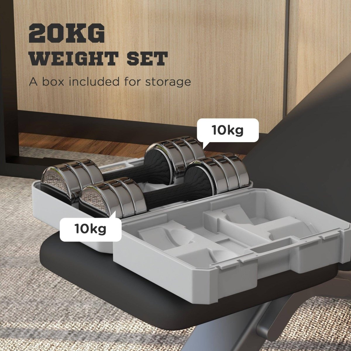 SPORTNOW Adjustable Dumbbells Weights Set With Storage Box, 10kg X 2 - NashPull