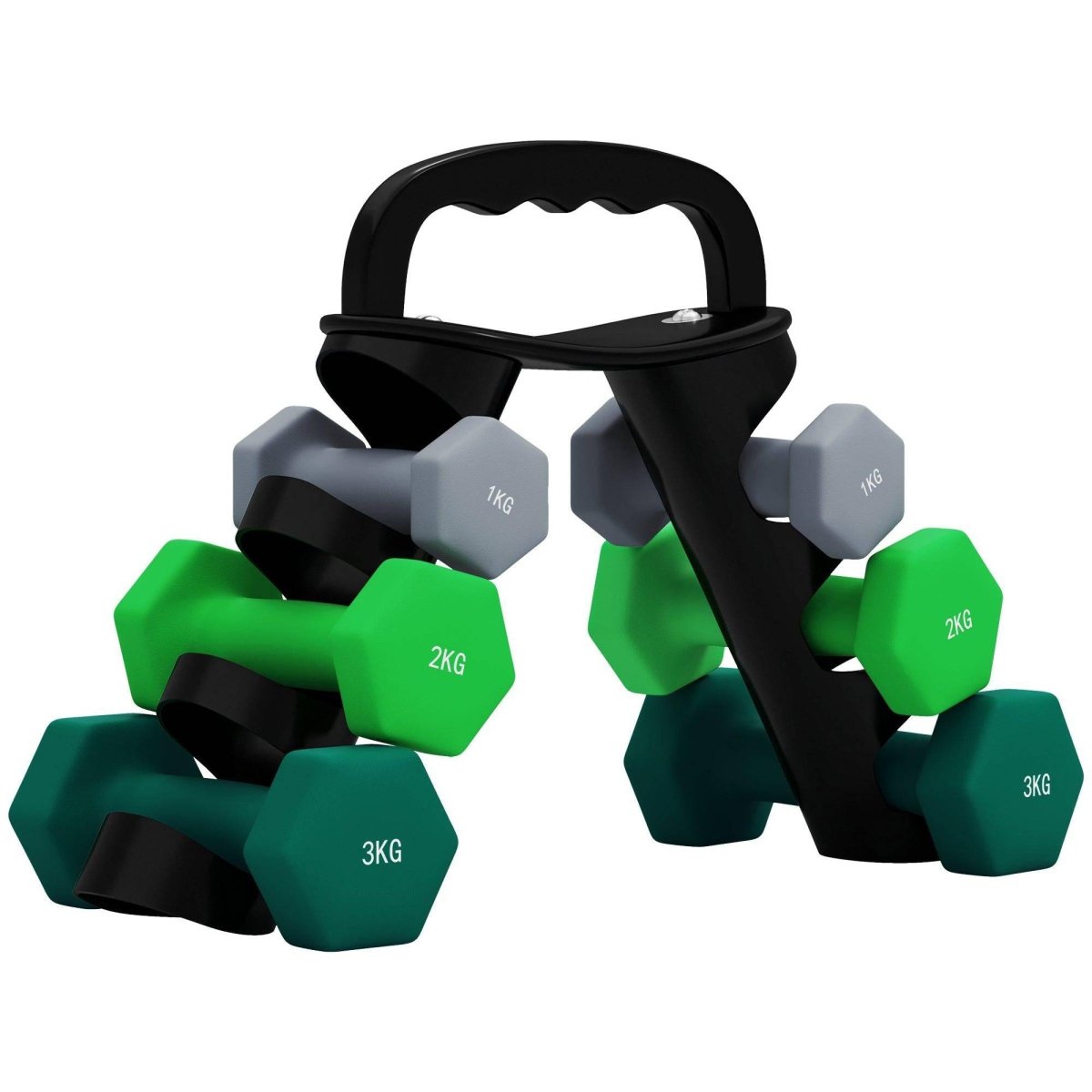 SPORTNOW Dumbbells Set With Storage Rack, 2 X 1kg, 2 X 2kg, 2 X 3kg, Grey - NashPull