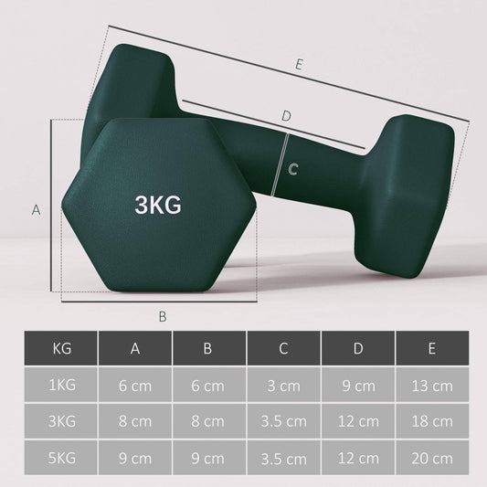 SPORTNOW Dumbbells Set With Storage Rack, 2 X 1kg, 2 X 3kg, 2 X 5kg, Green - NashPull