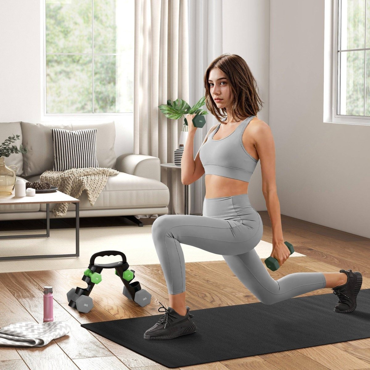 SPORTNOW Dumbbells Set With Storage Rack, 2 X 1kg, 2 X 3kg, 2 X 5kg, Green - NashPull
