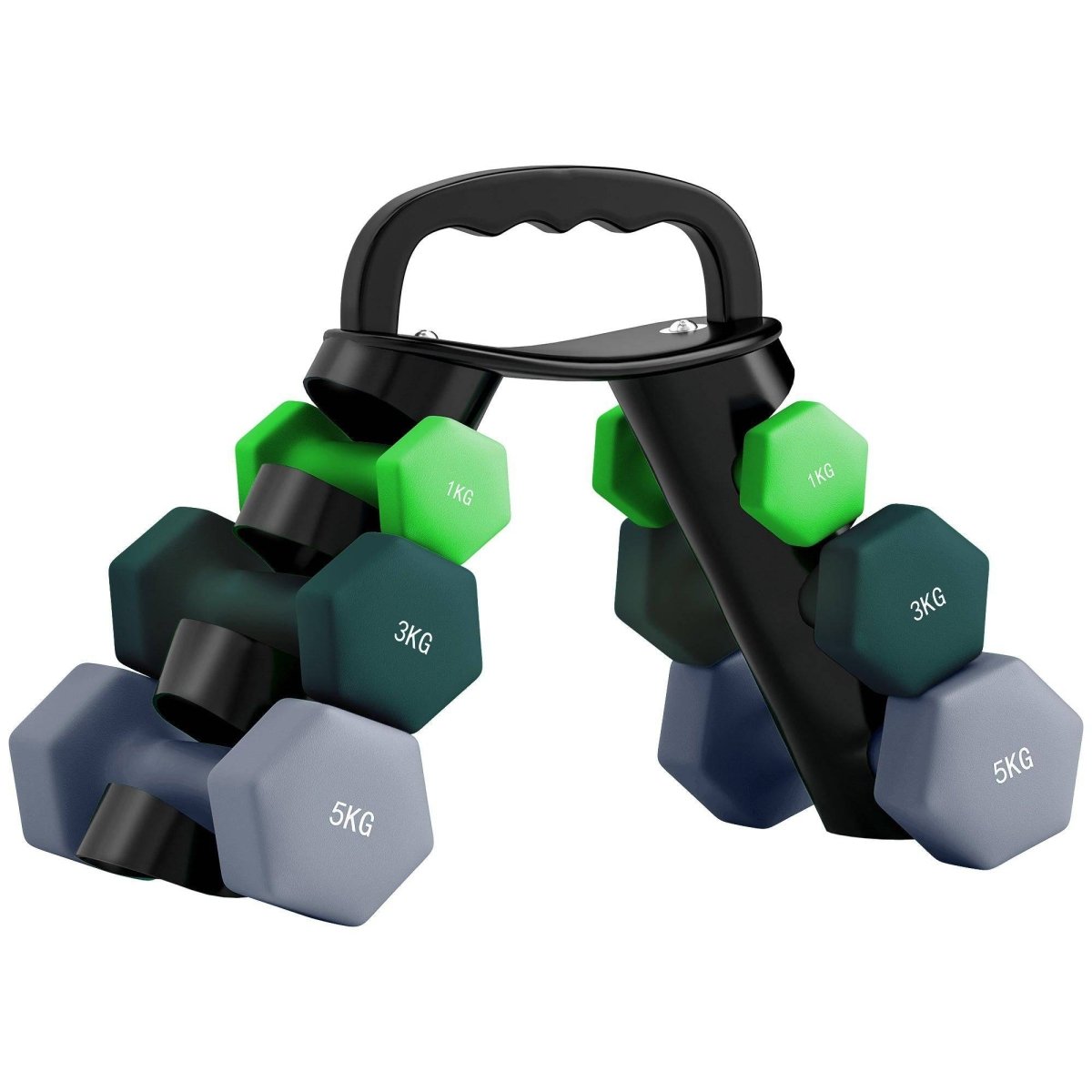 SPORTNOW Dumbbells Set With Storage Rack, 2 X 1kg, 2 X 3kg, 2 X 5kg, Green - NashPull