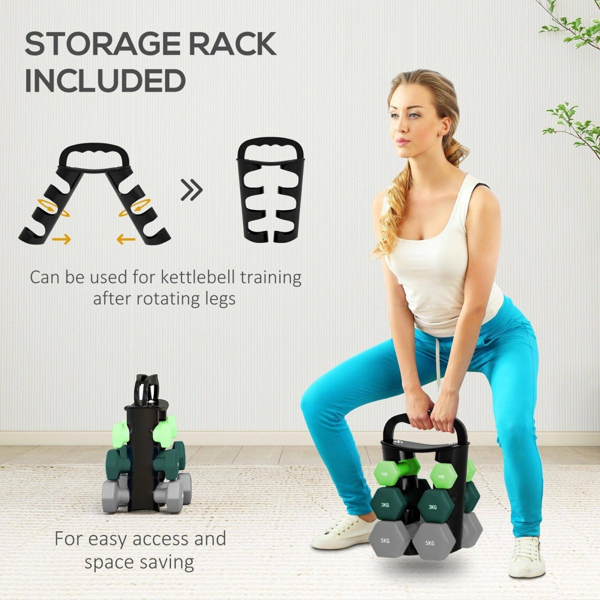 SPORTNOW Dumbbells Set With Storage Rack, 2 X 1kg, 2 X 3kg, 2 X 5kg, Green - NashPull