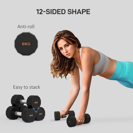 SPORTNOW Dumbbells Weights Set With 12 - Sided Shape And Non - Slip Grip For Men Women Home Gym Workout, 2 X 6kg - NashPull