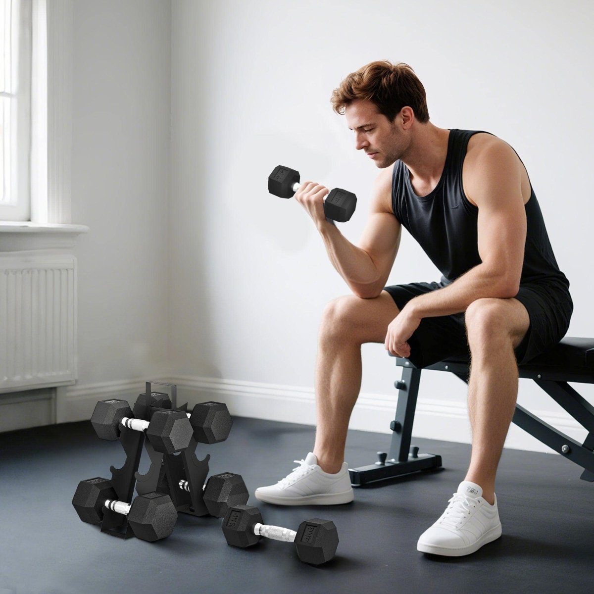 SPORTNOW Hex Dumbbell Set With Weights Storage Rack, Rubber Coated Dumbbells, Non - Slip Chrome Handles, Space - Saving For Home Gym Weight Lifting Strength Training, 2 X 2kg, 2 X 5kg, 2 X 8kg - NashPull