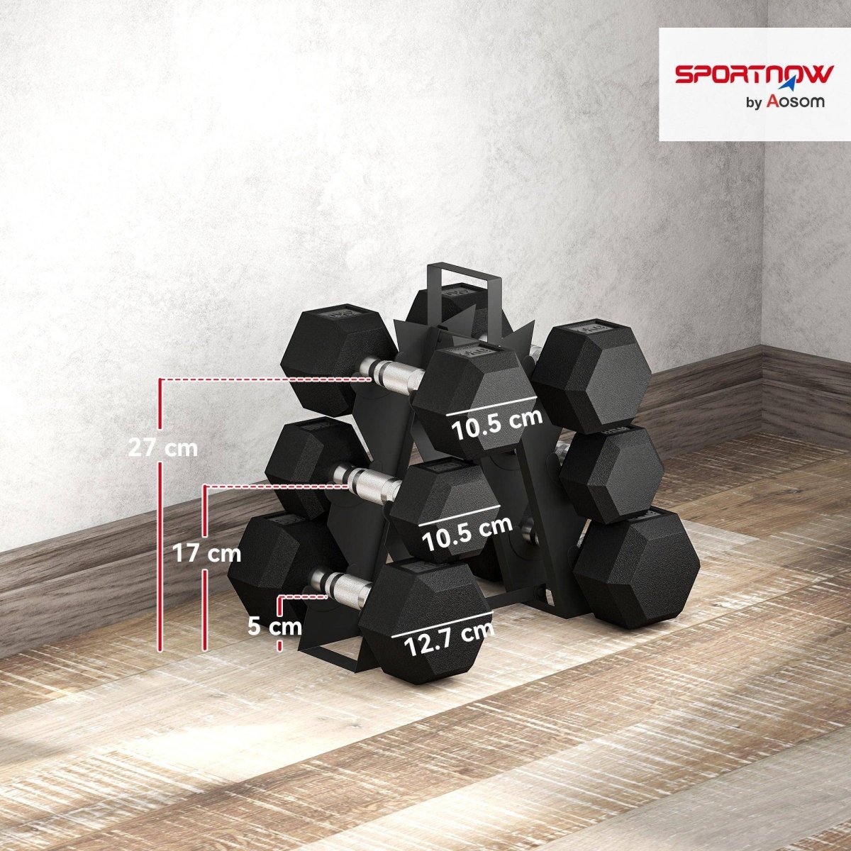 SPORTNOW Hex Dumbbell Set With Weights Storage Rack, Rubber Coated Dumbbells, Non - Slip Chrome Handles, Space - Saving For Home Gym Weight Lifting Strength Training, 2 X 2kg, 2 X 5kg, 2 X 8kg - NashPull