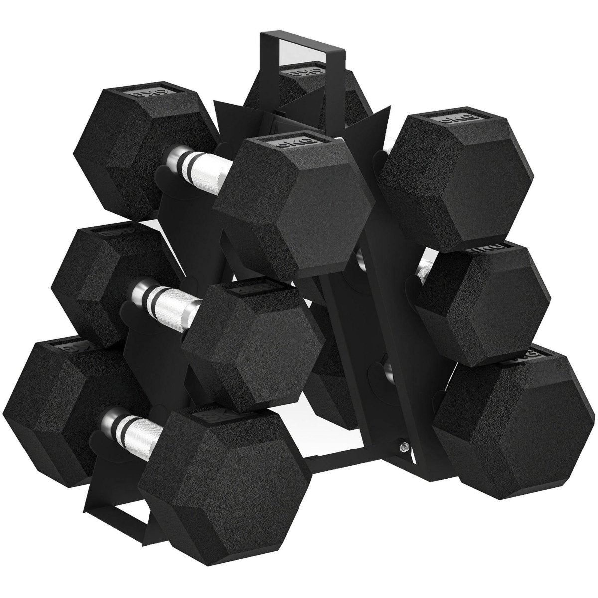 SPORTNOW Hex Dumbbell Set With Weights Storage Rack, Rubber Coated Dumbbells, Non - Slip Chrome Handles, Space - Saving For Home Gym Weight Lifting Strength Training, 2 X 2kg, 2 X 5kg, 2 X 8kg - NashPull