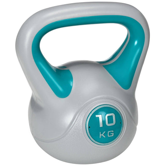 SPORTNOW Kettlebell, 10kg Kettle Bells With Handle For Home Gym Weight Lifting And Strength Training, Light Blue And Grey - NashPull