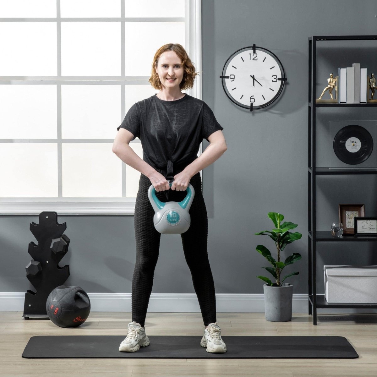 SPORTNOW Kettlebell, 10kg Kettle Bells With Handle For Home Gym Weight Lifting And Strength Training, Light Blue And Grey - NashPull