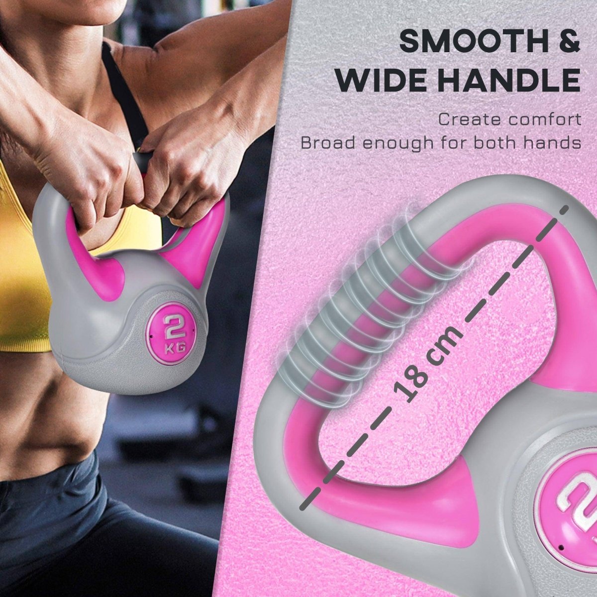 SPORTNOW Kettlebell, 2kg Kettle Bells With Handle For Home Gym Weight Lifting And Strength Training, Pink And Grey - NashPull