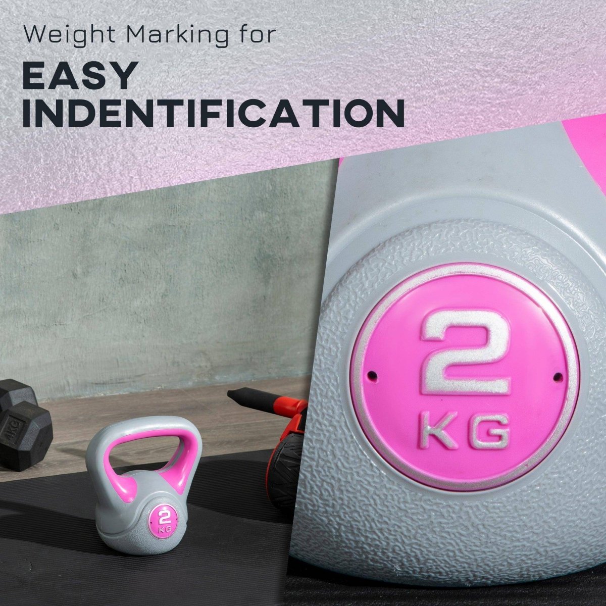 SPORTNOW Kettlebell, 2kg Kettle Bells With Handle For Home Gym Weight Lifting And Strength Training, Pink And Grey - NashPull