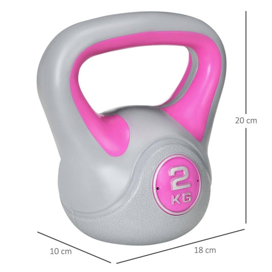SPORTNOW Kettlebell, 2kg Kettle Bells With Handle For Home Gym Weight Lifting And Strength Training, Pink And Grey - NashPull
