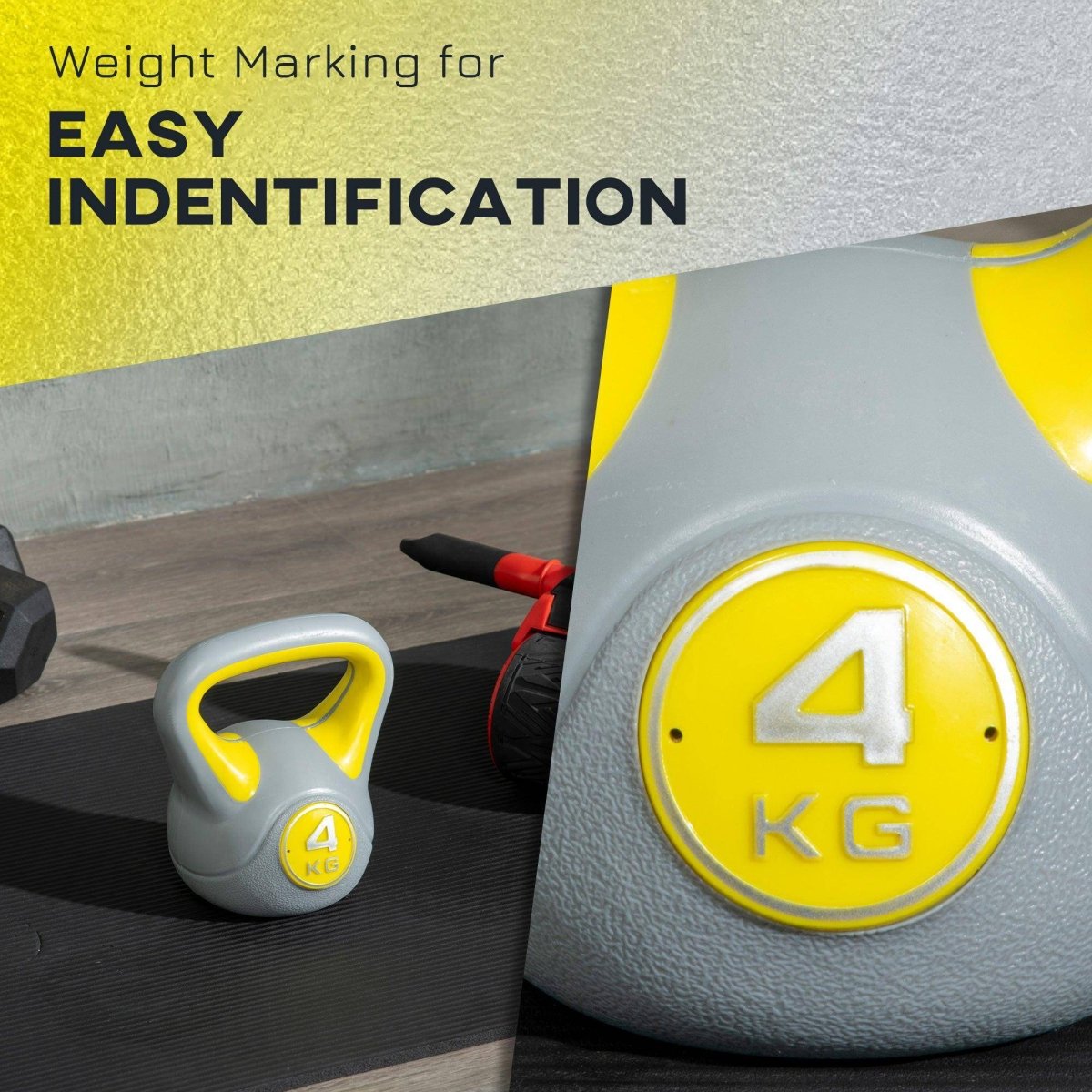 SPORTNOW Kettlebell, 4kg Kettle Bells With Handle For Home Gym Weight Lifting And Strength Training, Yellow And Grey - NashPull
