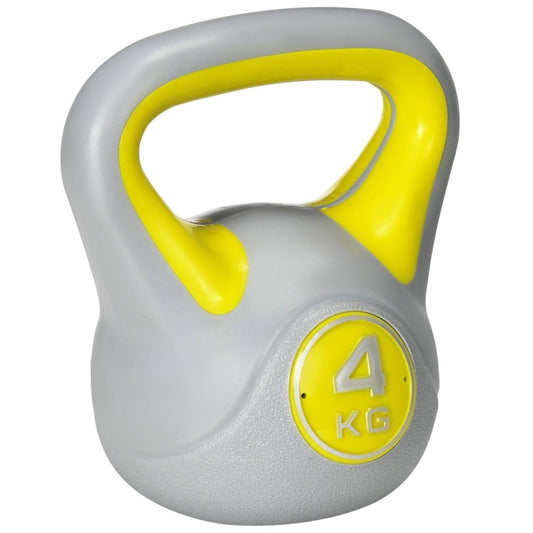 SPORTNOW Kettlebell, 4kg Kettle Bells With Handle For Home Gym Weight Lifting And Strength Training, Yellow And Grey - NashPull