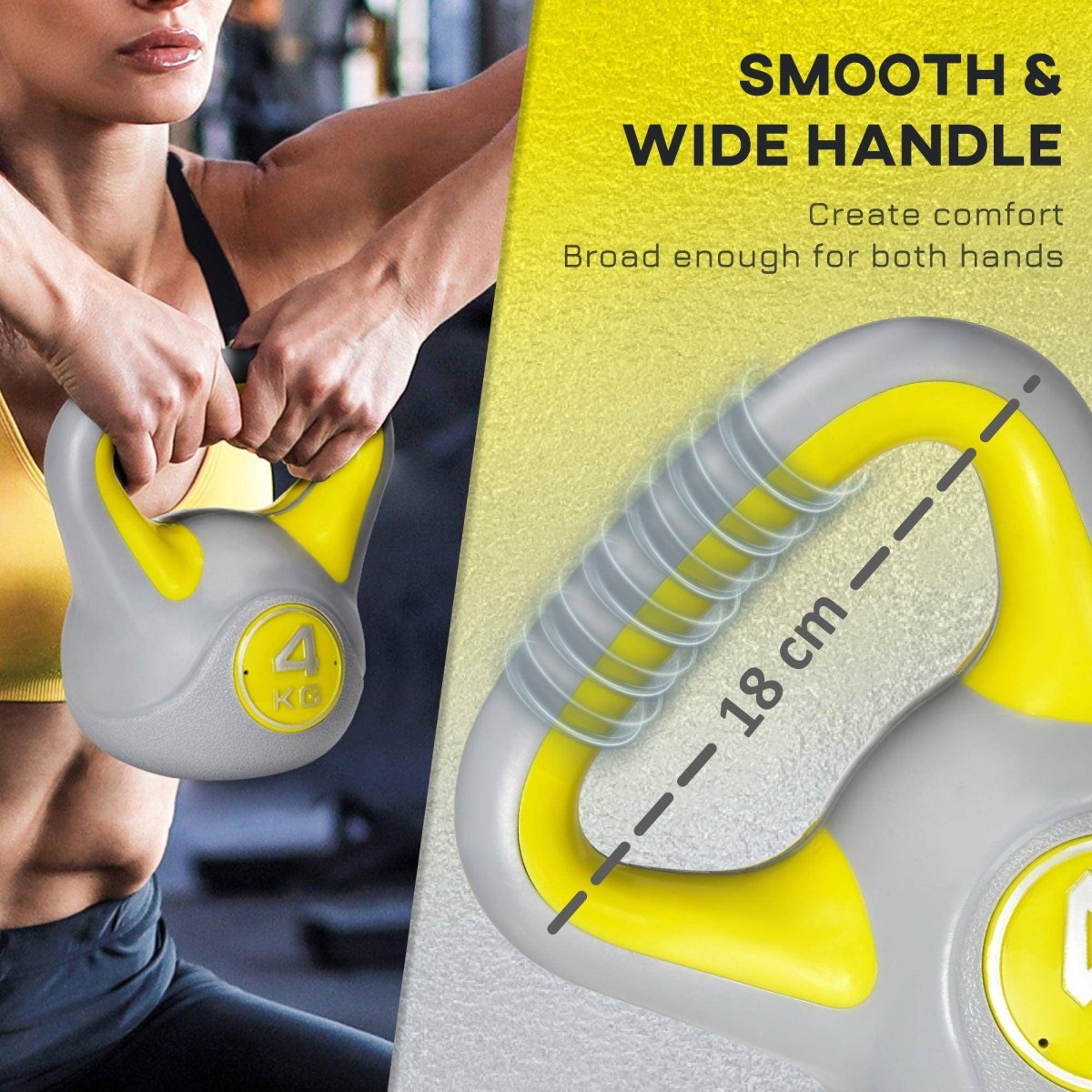 SPORTNOW Kettlebell, 4kg Kettle Bells With Handle For Home Gym Weight Lifting And Strength Training, Yellow And Grey - NashPull