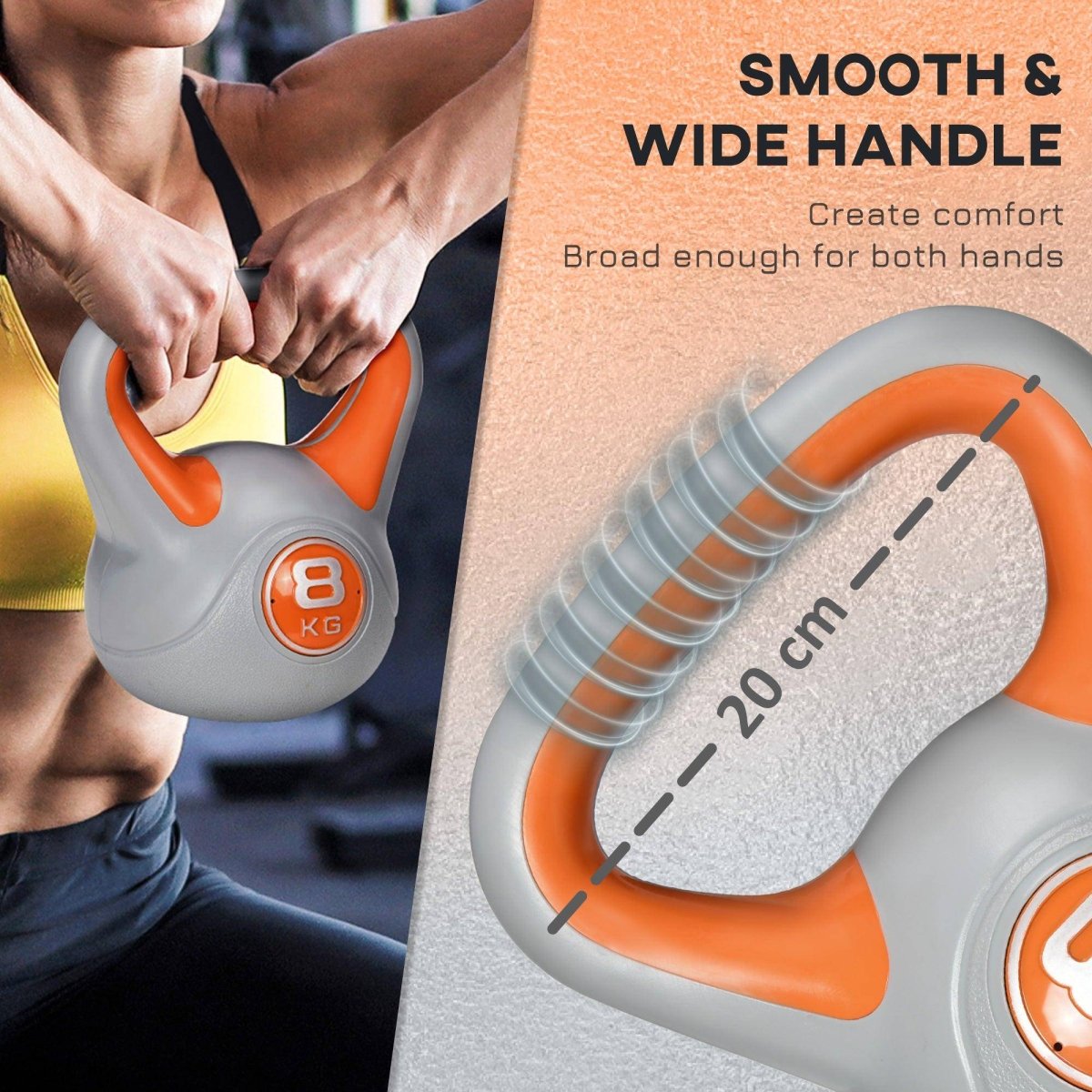 SPORTNOW Kettlebell, 8kg Kettle Bells With Handle For Home Gym Weight Lifting And Strength Training, Orange And Grey - NashPull