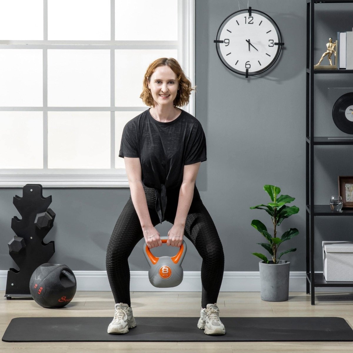 SPORTNOW Kettlebell, 8kg Kettle Bells With Handle For Home Gym Weight Lifting And Strength Training, Orange And Grey - NashPull