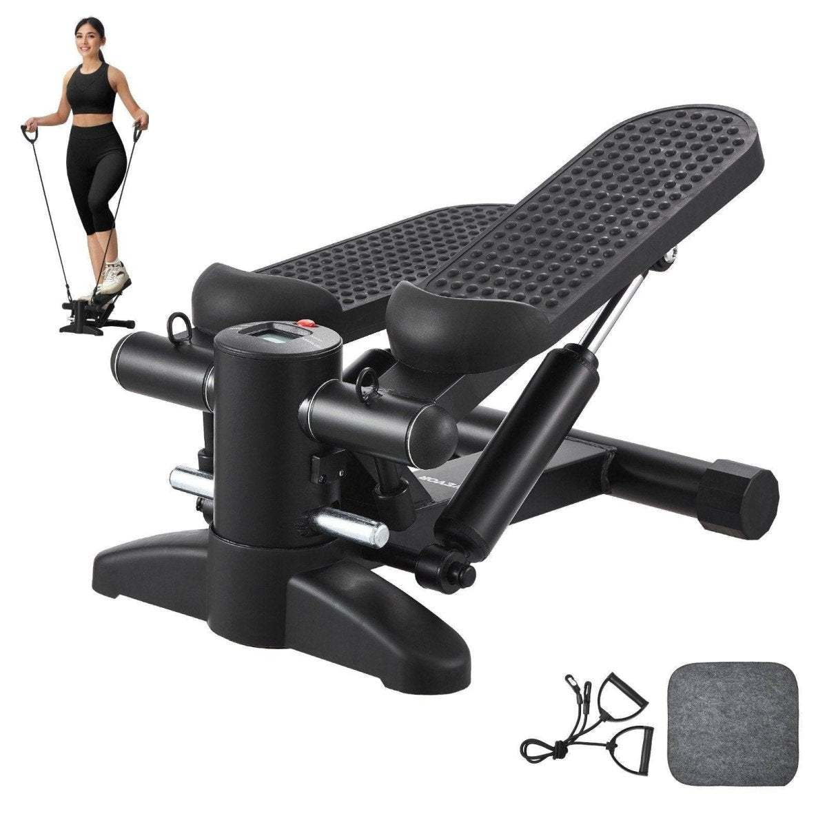 Stair Stepper, Mini Stepper For Exercise At Home, Hydraulic Fitness Stepper With Resistance Bands, Full Body Workout Cardio Equipment, Stair Climber With LCD Monitor, 330LBS Load Capacity - NashPull